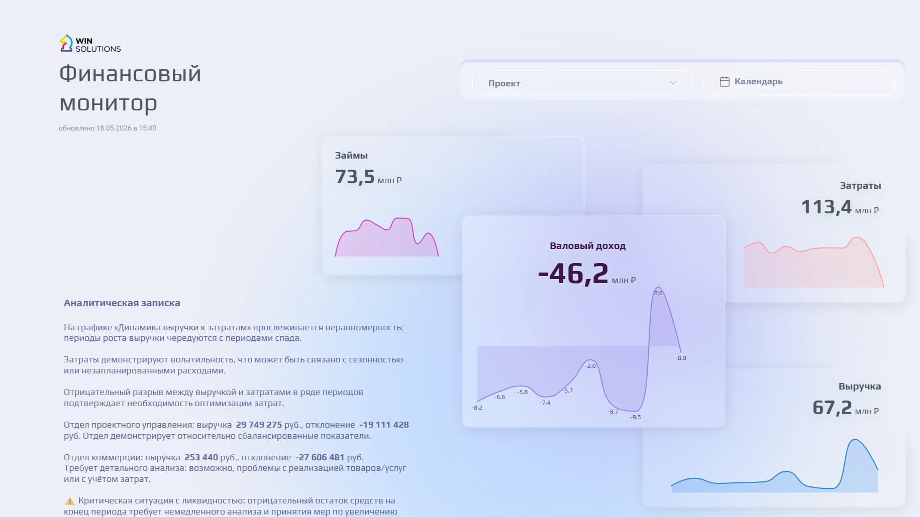 Финансовый монитор: выручка, затраты и проекты — слайд 1